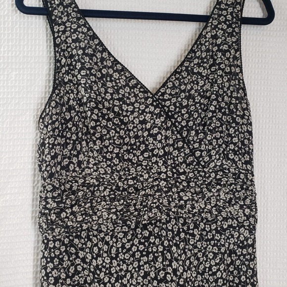 Ann Taylor Silk Dress Vintage 90s Y2k Womens 12 Floral Ditsy Sleeveless Black - Picture 14 of 16